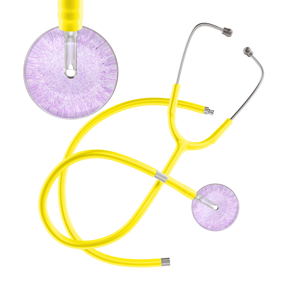 Ultrascope Single Stethoscope Lavender Glitter and Sparkles / Adult / Yellow Extended Tubing Light Glitter & Sparkles Stethoscope
