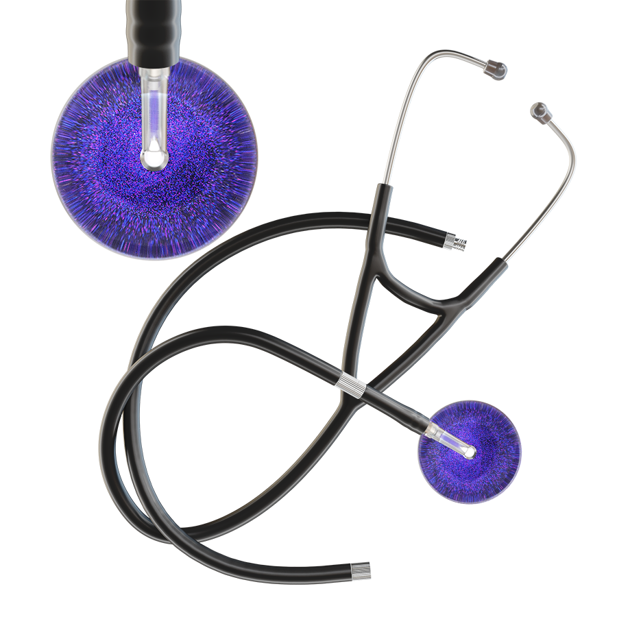 Ultrascope Single Stethoscope Purple Glitter and Sparkles / Adult / Black Extended Tubing Dark Glitter & Sparkles Cardiology Stethoscope