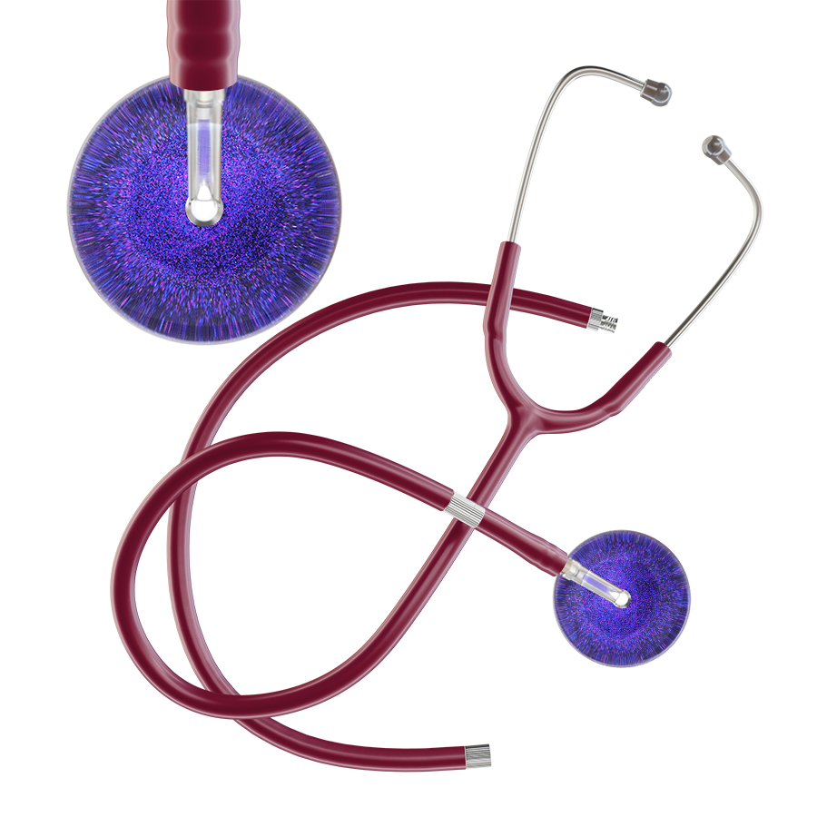 Ultrascope Single Stethoscope Purple Glitter and Sparkles / Adult / Burgundy Extended Tubing Dark Glitter & Sparkles Stethoscope
