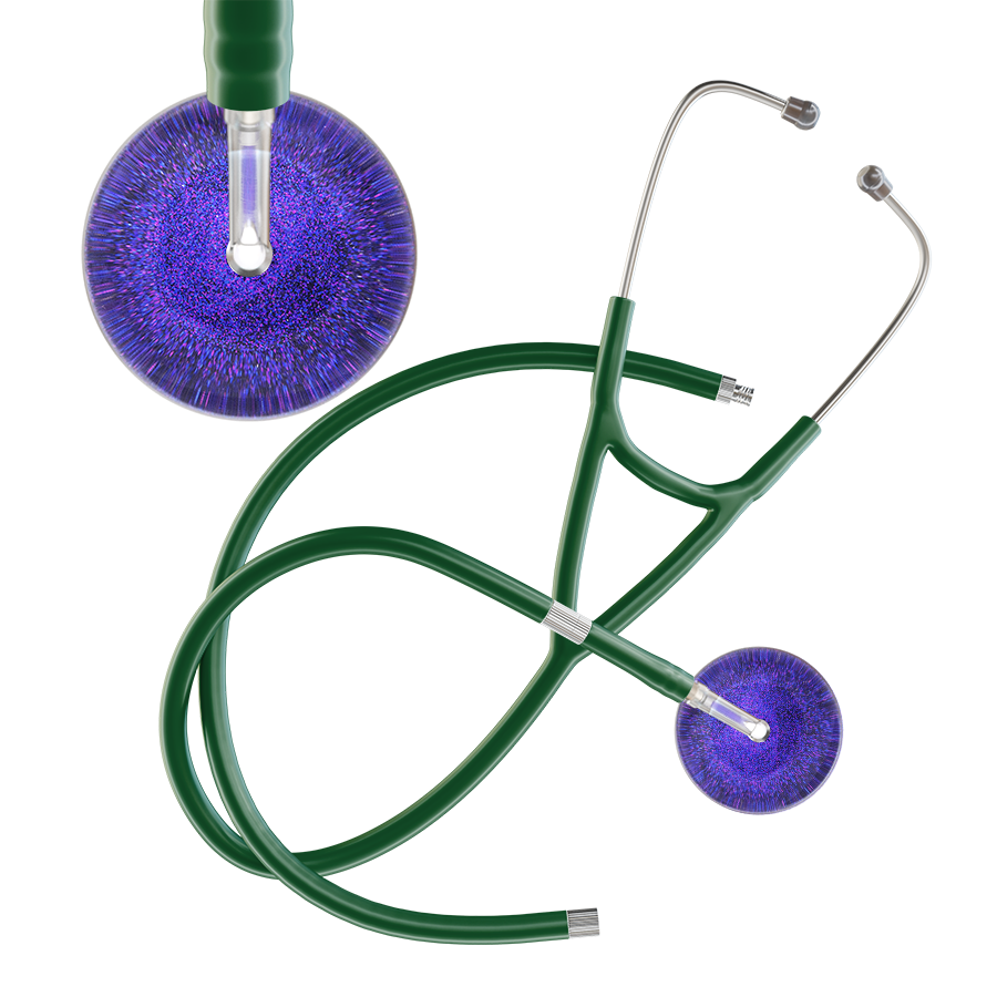 Ultrascope Single Stethoscope Purple Glitter and Sparkles / Pediatric / Dark Green Extended Tubing Dark Glitter & Sparkles Cardiology Stethoscope