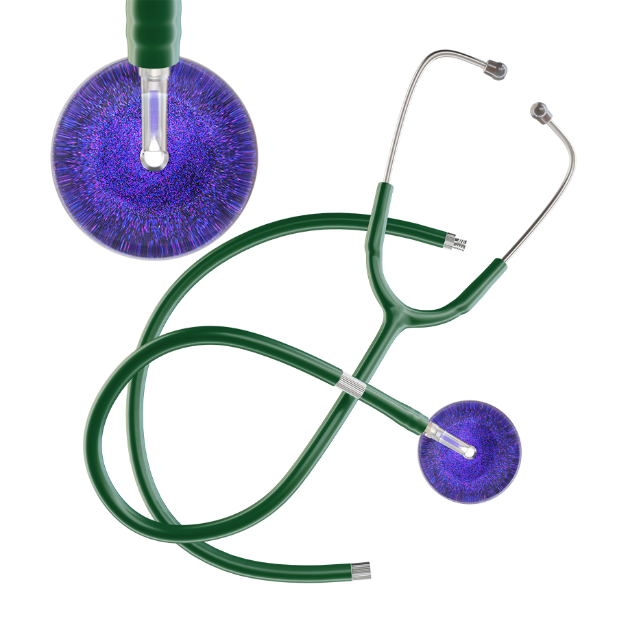 Ultrascope Single Stethoscope Purple Glitter and Sparkles / Adult / Dark Green Extended Tubing Dark Glitter & Sparkles Stethoscope