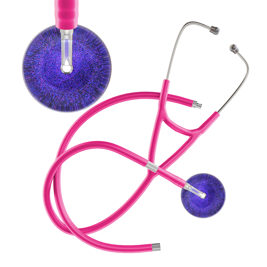 Ultrascope Single Stethoscope Purple Glitter and Sparkles / Pediatric / Hot Pink Extended Tubing Dark Glitter & Sparkles Cardiology Stethoscope