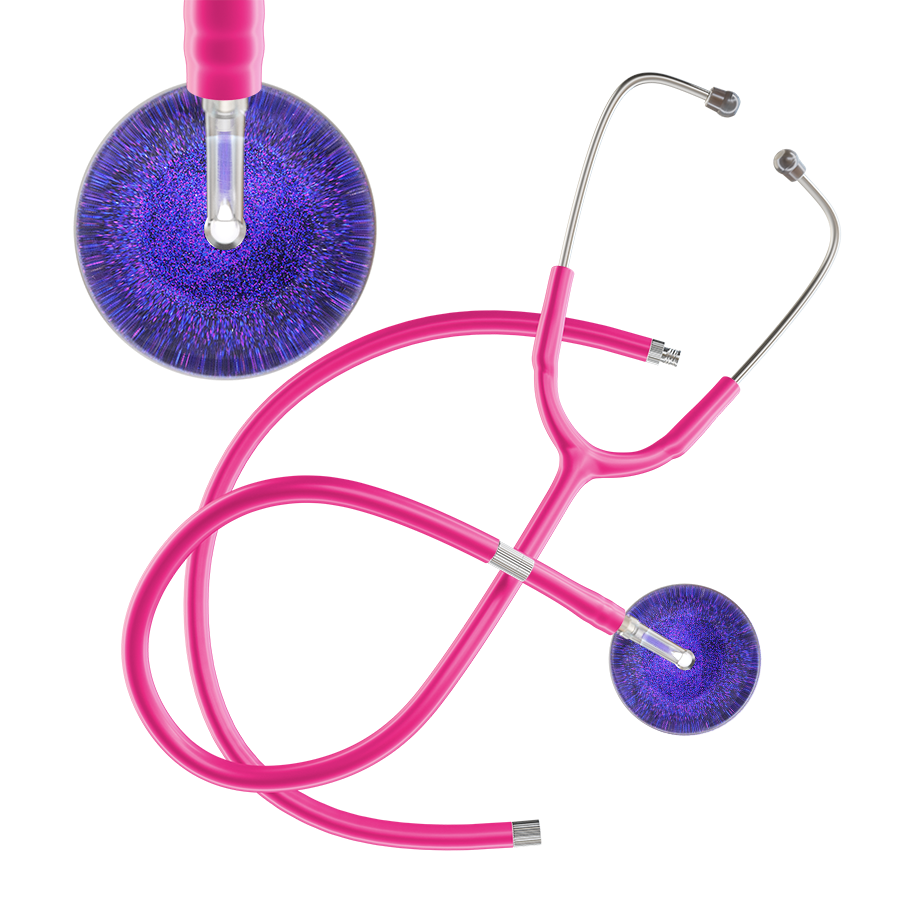 Ultrascope Single Stethoscope Purple Glitter and Sparkles / Adult / Hot Pink Extended Tubing Dark Glitter & Sparkles Stethoscope