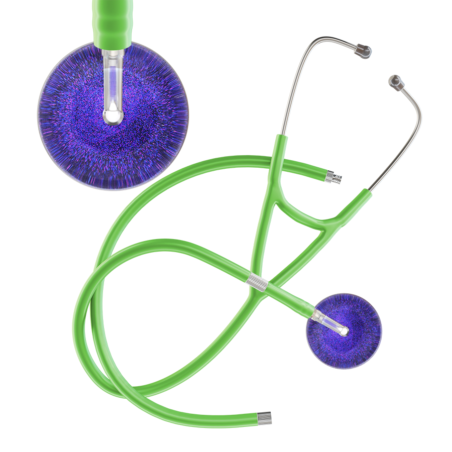 Ultrascope Single Stethoscope Purple Glitter and Sparkles / Pediatric / Lime Green Extended Tubing Dark Glitter & Sparkles Cardiology Stethoscope