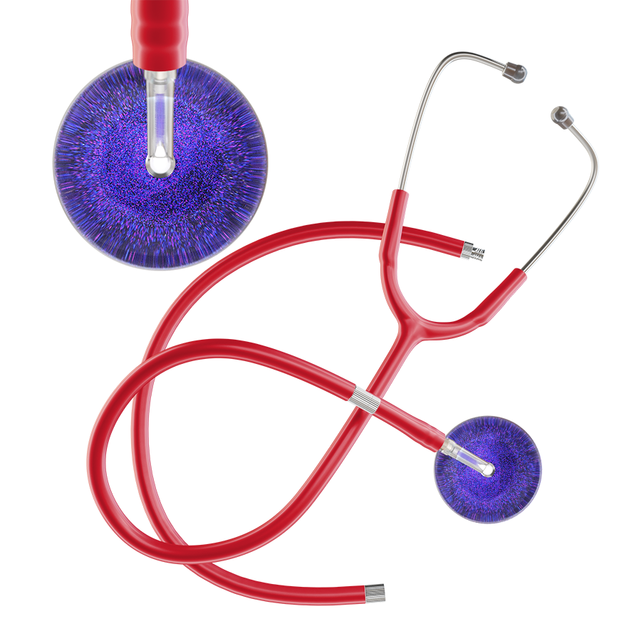 Ultrascope Single Stethoscope Purple Glitter and Sparkles / Adult / Red Extended Tubing Dark Glitter & Sparkles Stethoscope