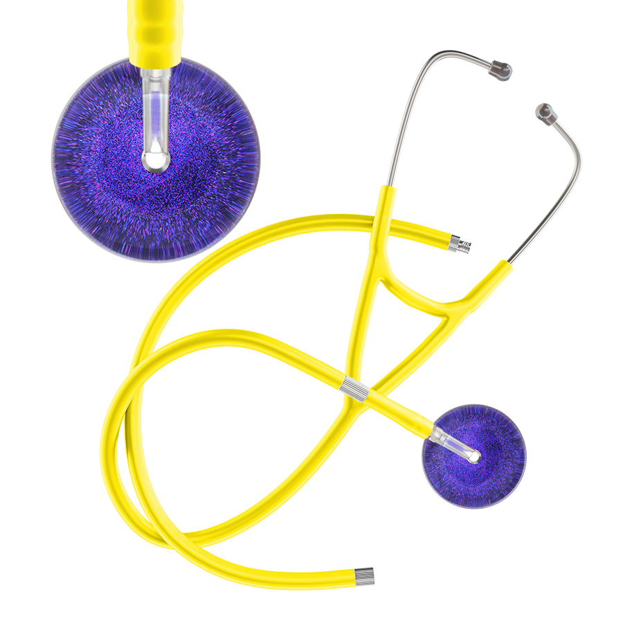 Ultrascope Single Stethoscope Purple Glitter and Sparkles / Adult / Yellow Extended Tubing Dark Glitter & Sparkles Cardiology Stethoscope