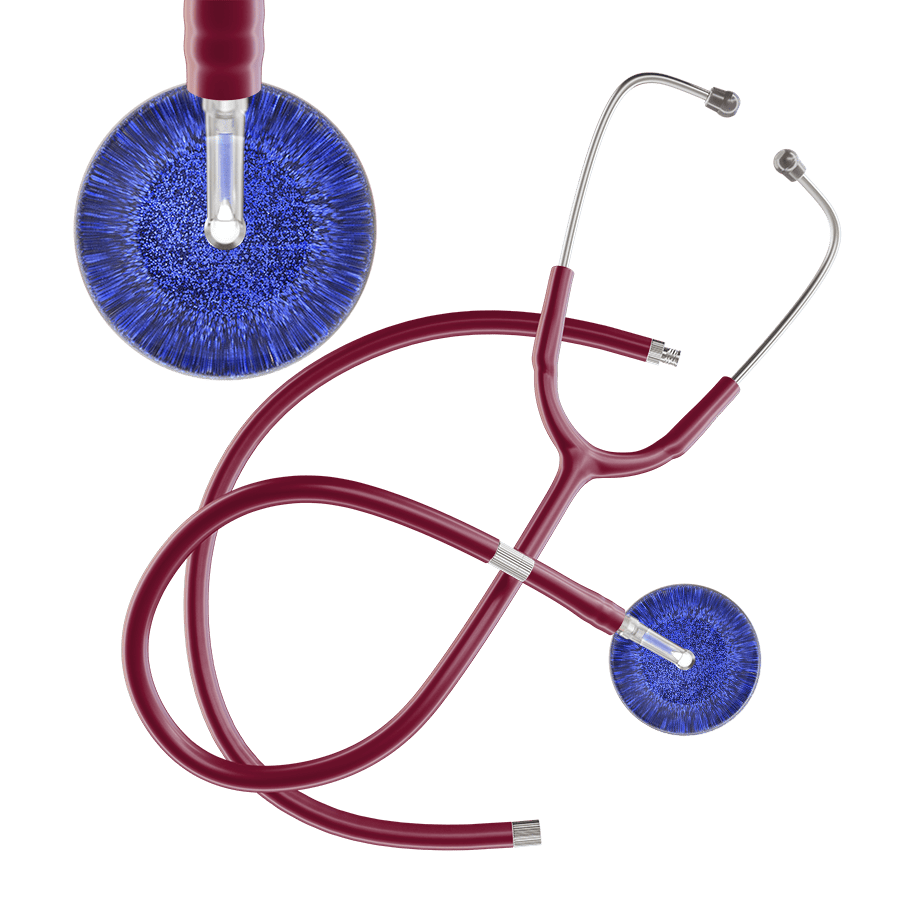 Ultrascope Single Stethoscope Royal Blue Glitter and Sparkles / Adult / Burgundy Extended Tubing Dark Glitter & Sparkles Stethoscope