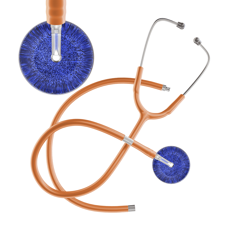 Ultrascope Single Stethoscope Royal Blue Glitter and Sparkles / Adult / Caramel Extended Tubing Dark Glitter & Sparkles Stethoscope