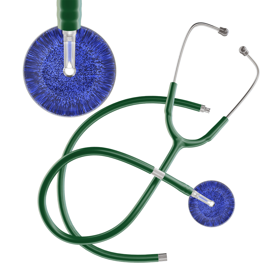 Ultrascope Single Stethoscope Royal Blue Glitter and Sparkles / Adult / Dark Green Extended Tubing Dark Glitter & Sparkles Stethoscope