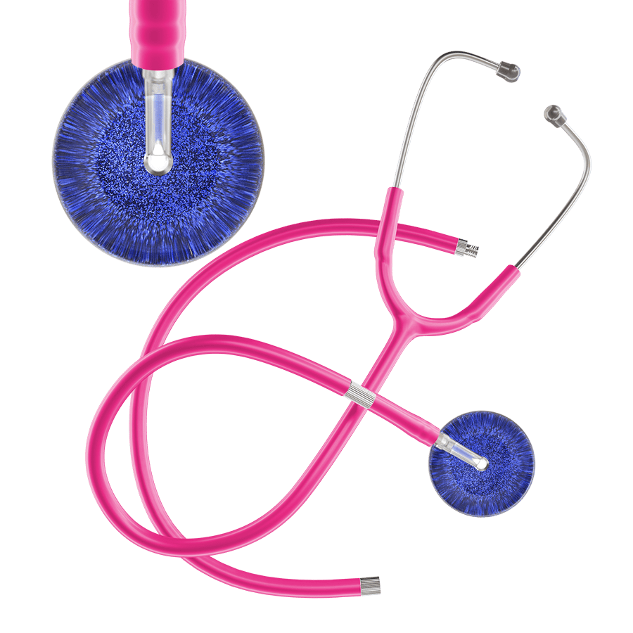 Ultrascope Single Stethoscope Royal Blue Glitter and Sparkles / Adult / Hot Pink Extended Tubing Dark Glitter & Sparkles Stethoscope