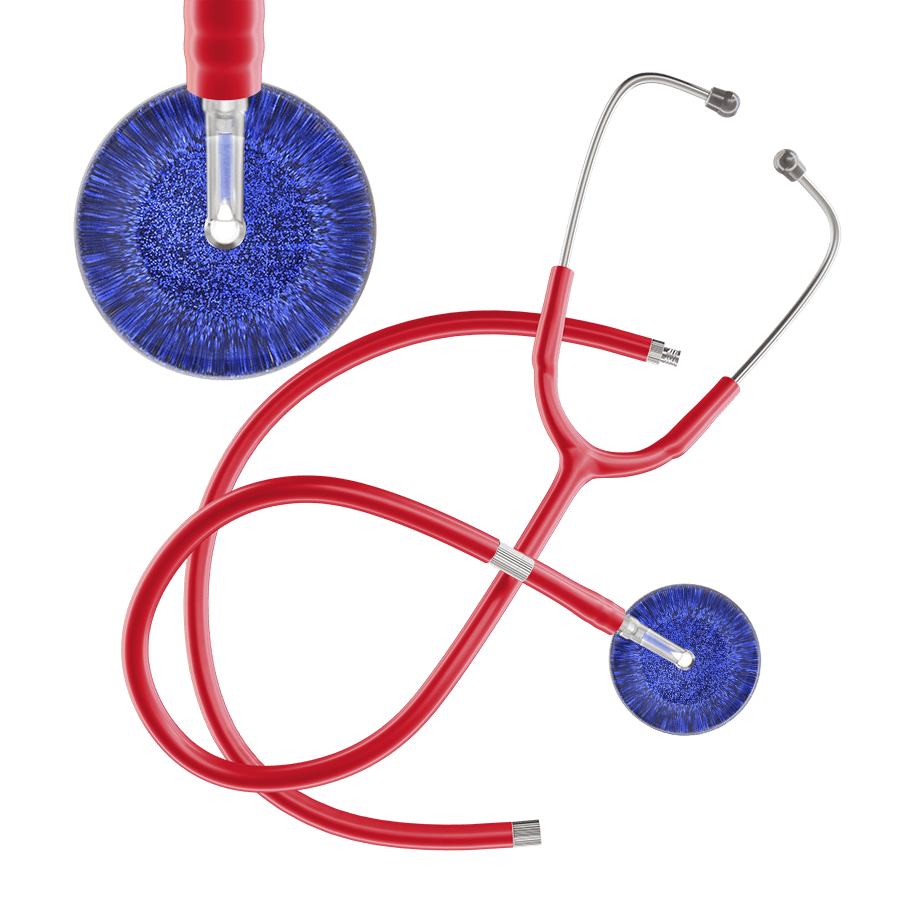 Ultrascope Single Stethoscope Royal Blue Glitter and Sparkles / Adult / Red Extended Tubing Dark Glitter & Sparkles Stethoscope
