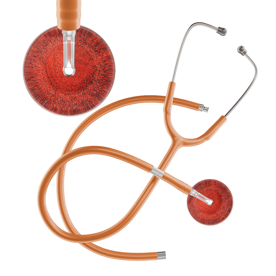Ultrascope Single Stethoscope Red Glitter and Sparkles / Pediatric / Caramel Extended Tubing Dark Glitter & Sparkles Stethoscope