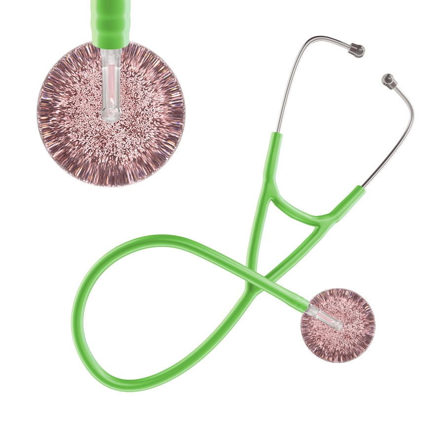 Ultrascope Single Stethoscope Rose Gold Glitter and Sparkles / Adult / Lime Green Glitter & Sparkles Cardiology Stethoscope