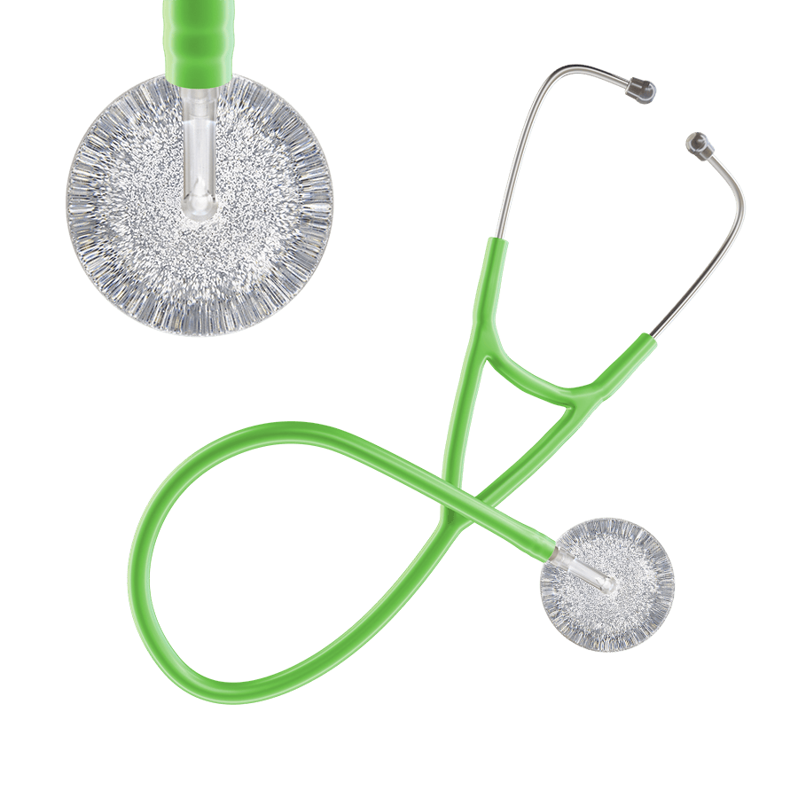 Ultrascope Single Stethoscope Silver Glitter and Sparkles / Adult / Lime Green Glitter & Sparkles Cardiology Stethoscope
