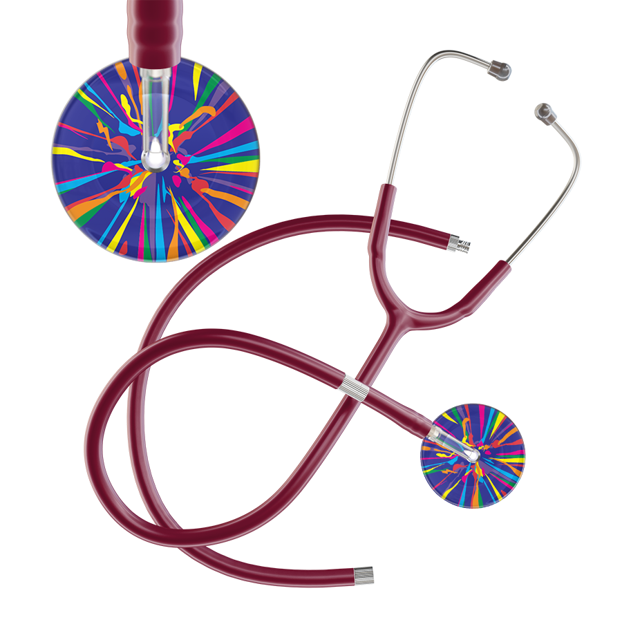 Ultrascope Single Stethoscope Royal Blue Confetti / Adult / Burgundy Extended Tubing Confetti Stethoscope