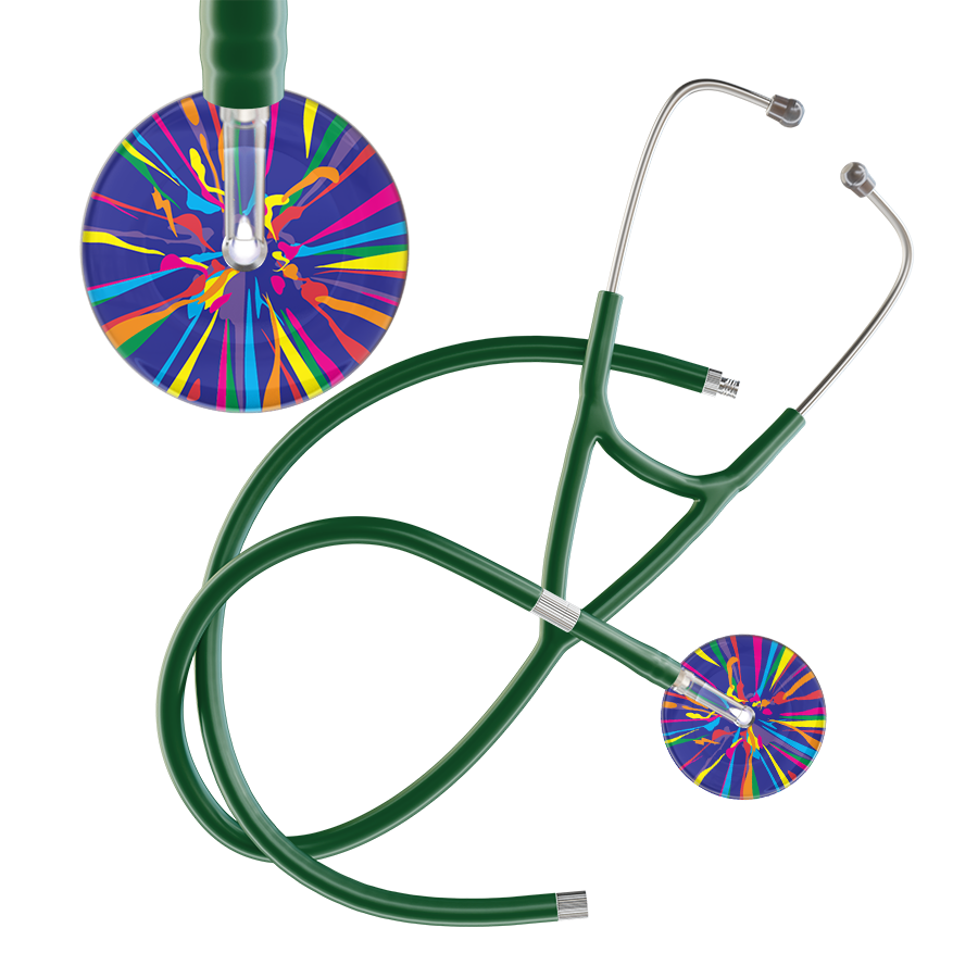 Ultrascope Single Stethoscope Royal Blue Confetti / Adult / Dark Green Extended Tubing Confetti Cardiology Stethoscope