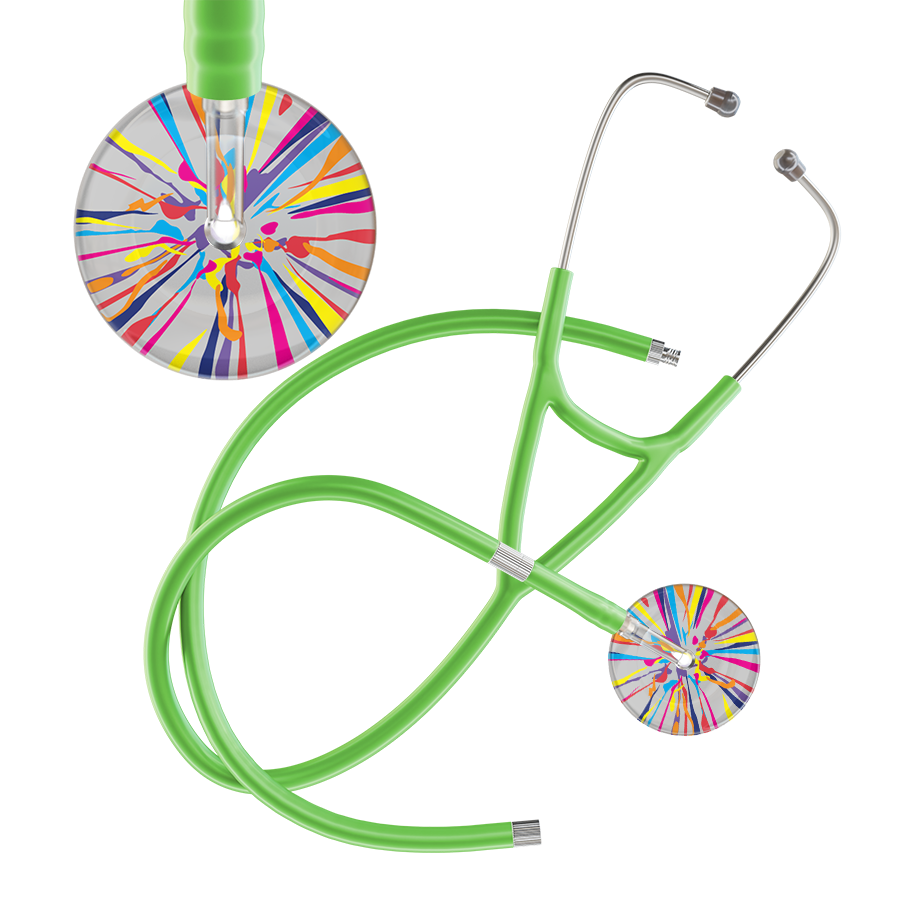 Ultrascope Single Stethoscope Silver Confetti / Adult / Lime Green Extended Tubing Confetti Cardiology Stethoscope