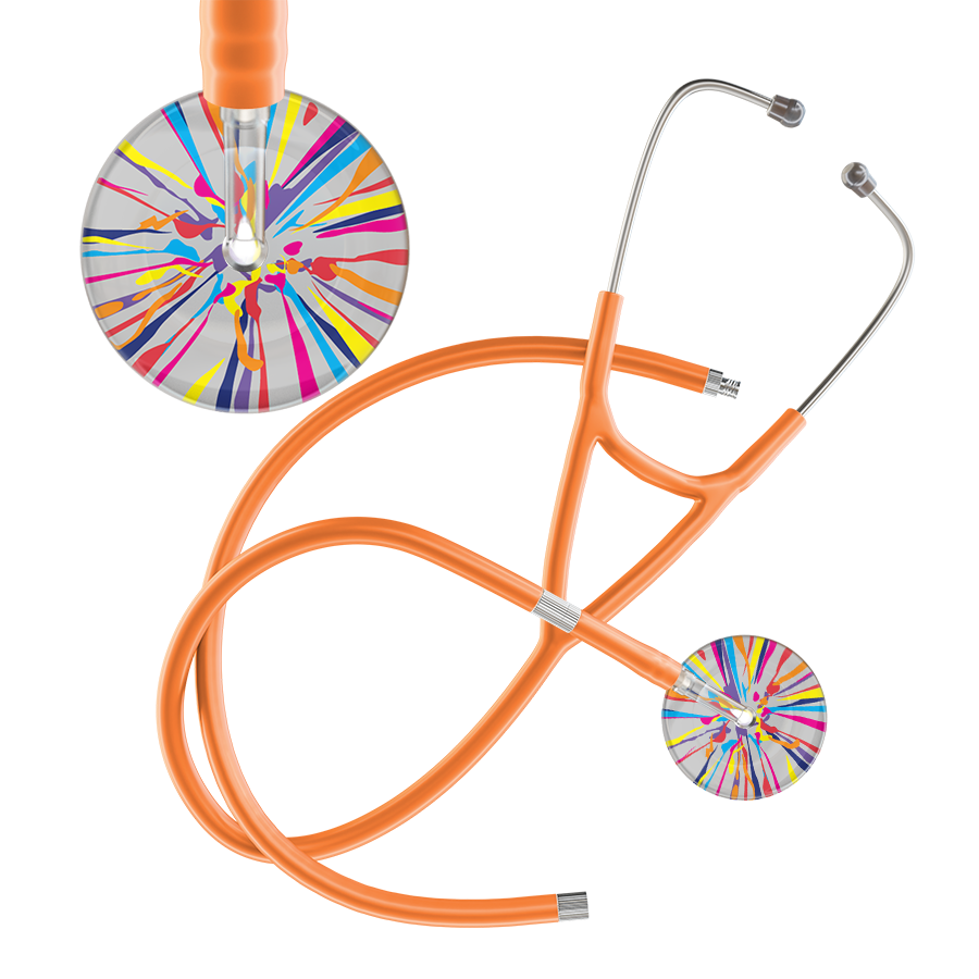 Ultrascope Single Stethoscope Silver Confetti / Adult / Orange Extended Tubing Confetti Cardiology Stethoscope