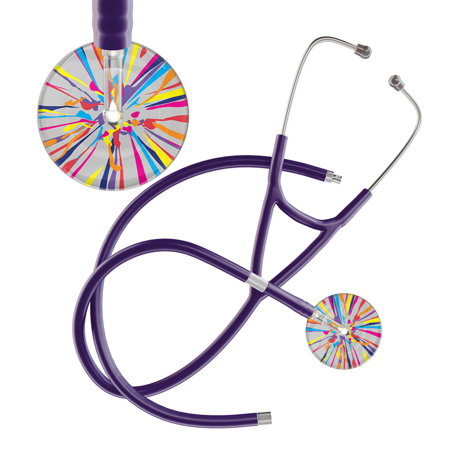 Ultrascope Single Stethoscope Silver Confetti / Adult / Purple Extended Tubing Confetti Cardiology Stethoscope