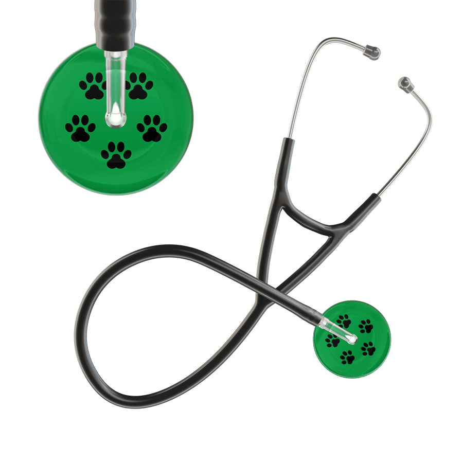 Black Paw Print Dark Background Cardiology Stethoscope
