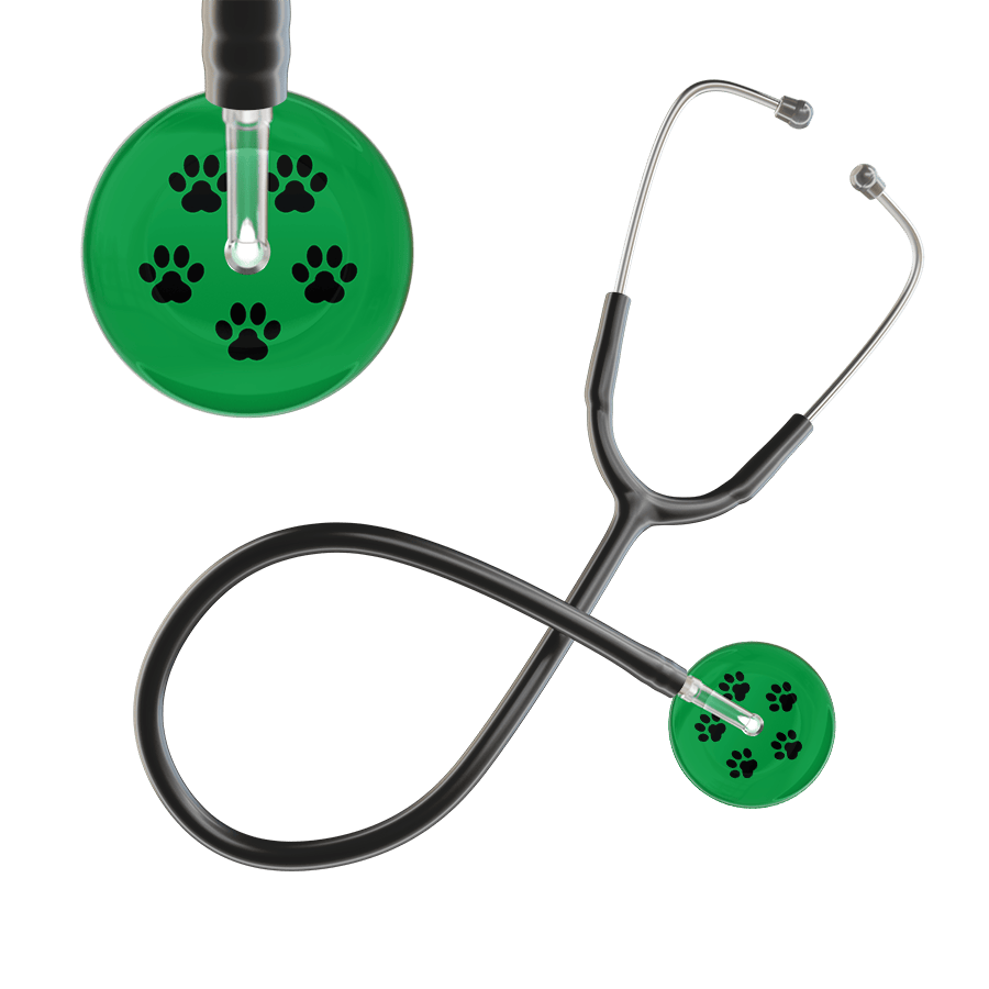 Ultrascope Single Stethoscope Black Paw Green Background / Adult / Black Black Paw Print Dark Background Stethoscope