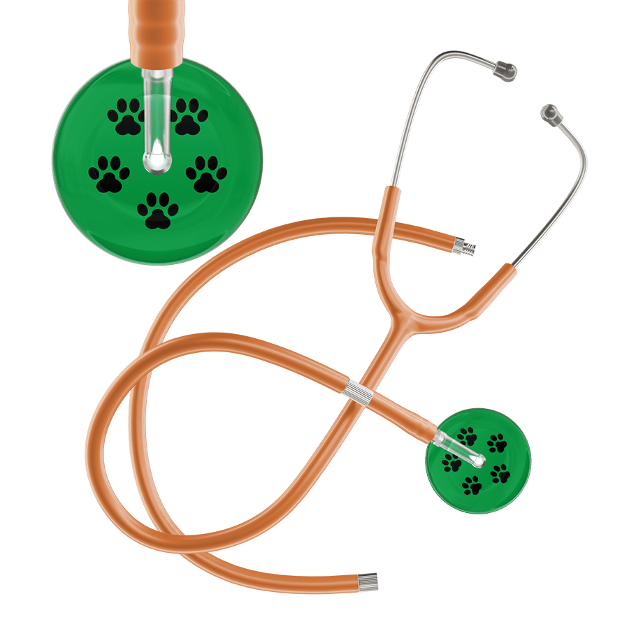 Ultrascope Single Stethoscope Black Paw Green Background / Adult / Caramel Extended Tubing Black Paw Print Dark Background Stethoscope