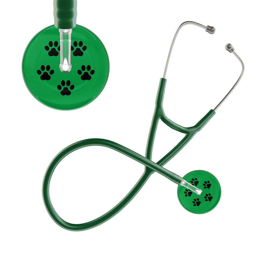 Ultrascope Single Stethoscope Black Paw Green Background / Adult / Dark Green Black Paw Print Dark Background Cardiology Stethoscope