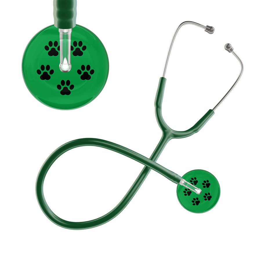 Ultrascope Single Stethoscope Black Paw Green Background / Adult / Dark Green Black Paw Print Dark Background Stethoscope