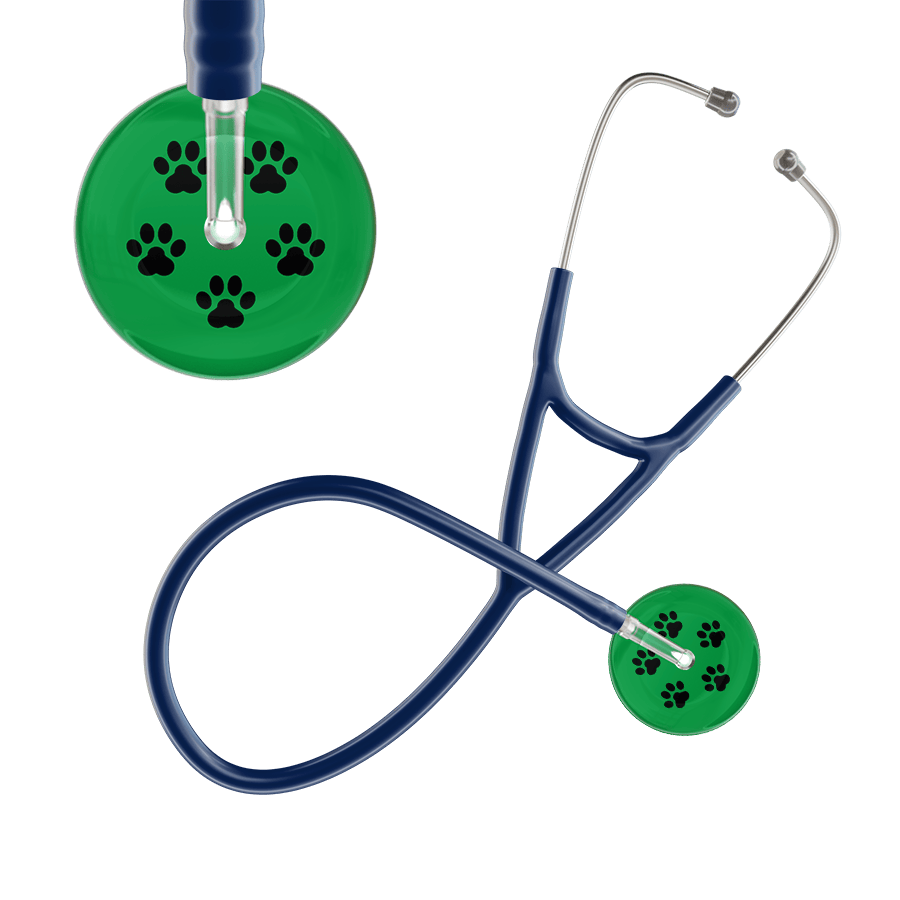 Ultrascope Single Stethoscope Black Paw Green Background / Adult / Navy Black Paw Print Dark Background Cardiology Stethoscope