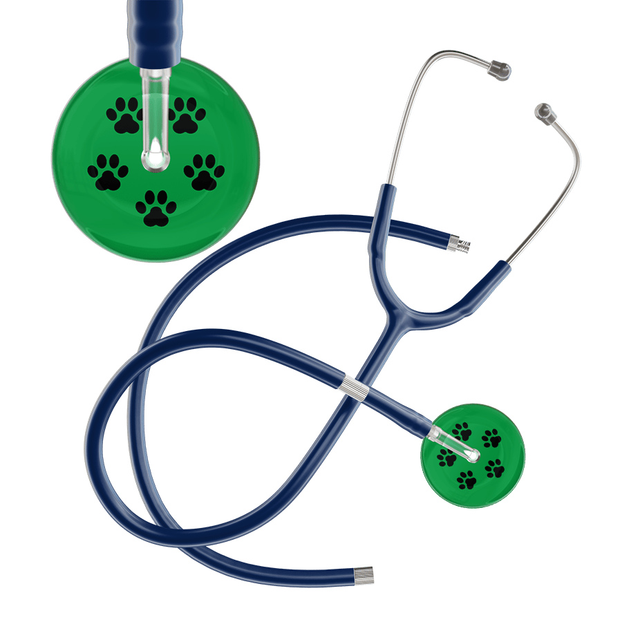 Ultrascope Single Stethoscope Black Paw Green Background / Adult / Navy Extended Tubing Black Paw Print Dark Background Stethoscope