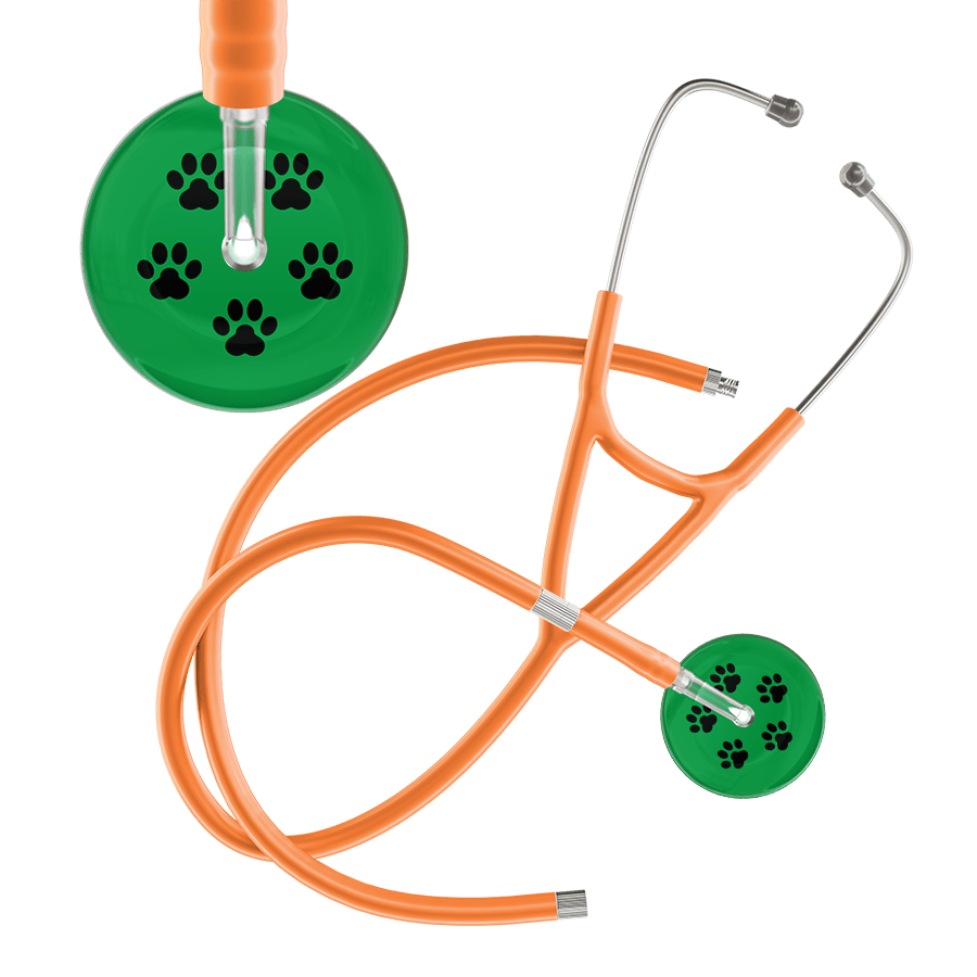 Ultrascope Single Stethoscope Black Paw Green Background / Adult / Orange Extended Tubing Black Paw Print Dark Background Cardiology Stethoscope