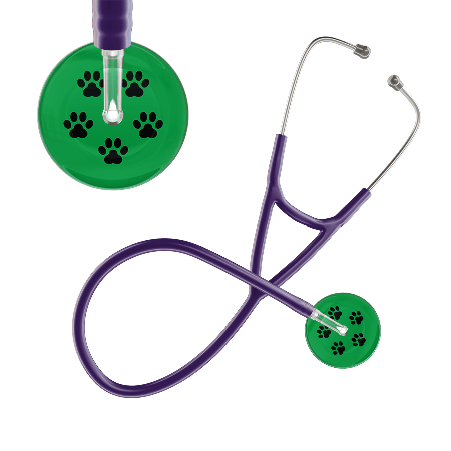 Ultrascope Single Stethoscope Black Paw Green Background / Adult / Purple Black Paw Print Dark Background Cardiology Stethoscope