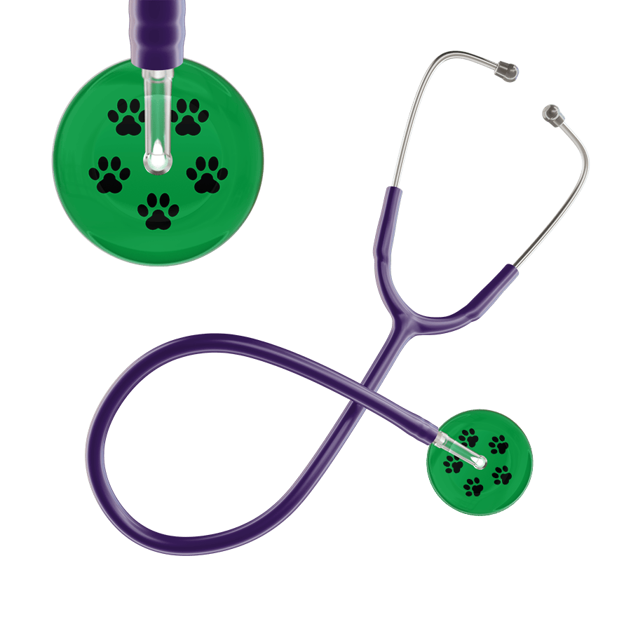 Ultrascope Single Stethoscope Black Paw Green Background / Adult / Purple Black Paw Print Dark Background Stethoscope