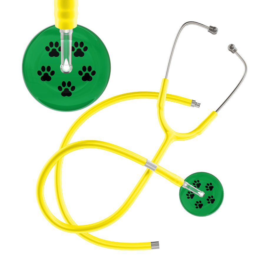 Ultrascope Single Stethoscope Black Paw Green Background / Adult / Yellow Extended Tubing Black Paw Print Dark Background Stethoscope
