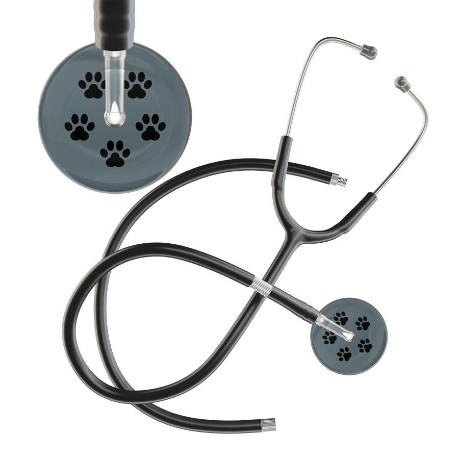 Ultrascope Single Stethoscope Black Paw Granite Background / Adult / Black Extended Tubing Black Paw Print Dark Background Stethoscope