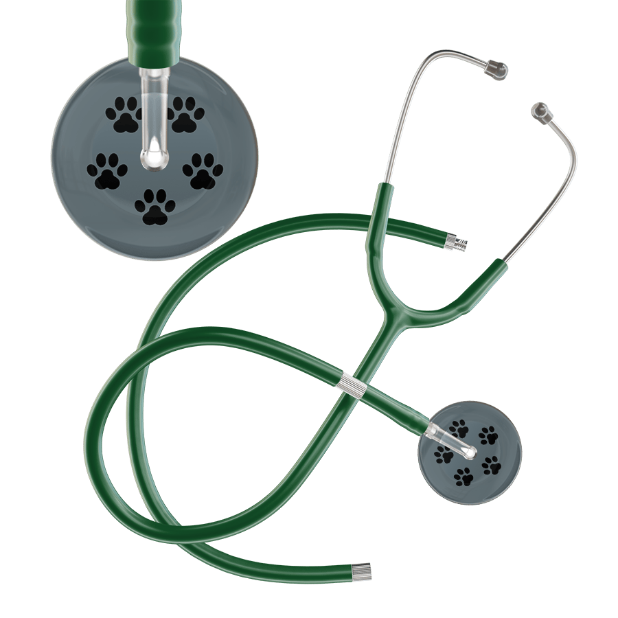 Ultrascope Single Stethoscope Black Paw Granite Background / Adult / Dark Green Extended Tubing Black Paw Print Dark Background Stethoscope