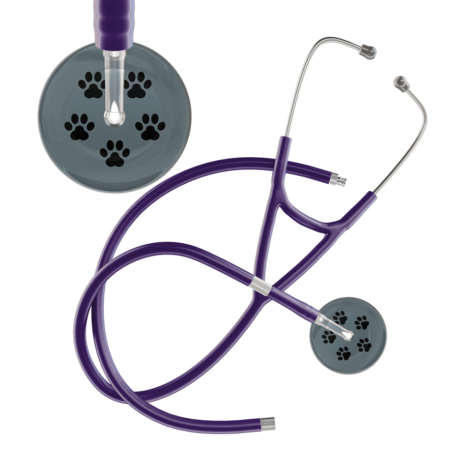 Ultrascope Single Stethoscope Black Paw Granite Background / Adult / Purple Extended Tubing Black Paw Print Dark Background Cardiology Stethoscope