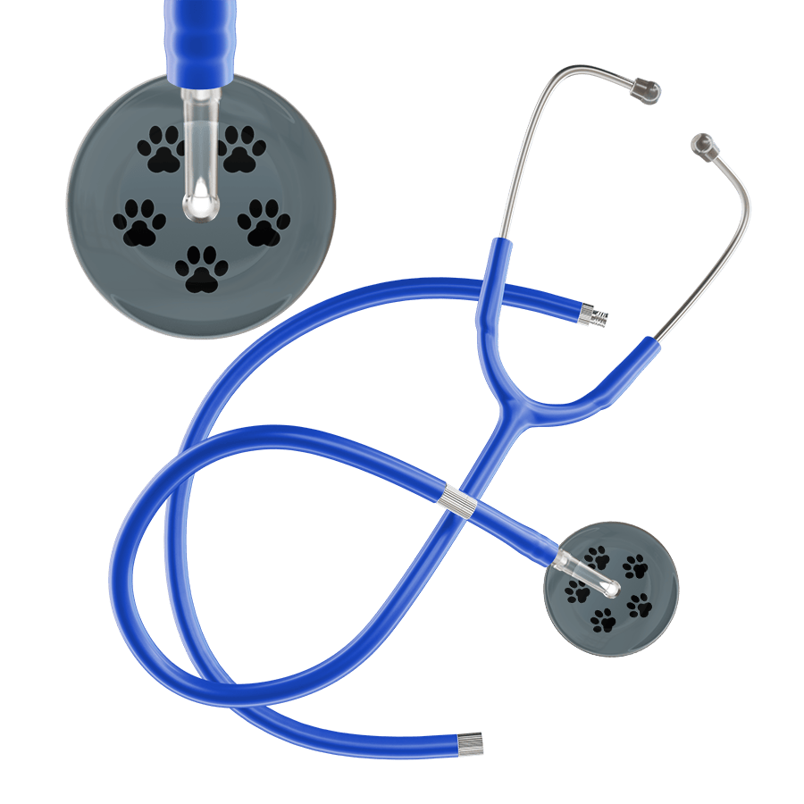Ultrascope Single Stethoscope Black Paw Granite Background / Adult / Royal Blue Extended Tubing Black Paw Print Dark Background Stethoscope