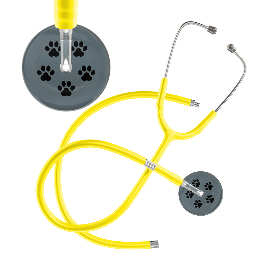 Ultrascope Single Stethoscope Black Paw Granite Background / Adult / Yellow Extended Tubing Black Paw Print Dark Background Stethoscope