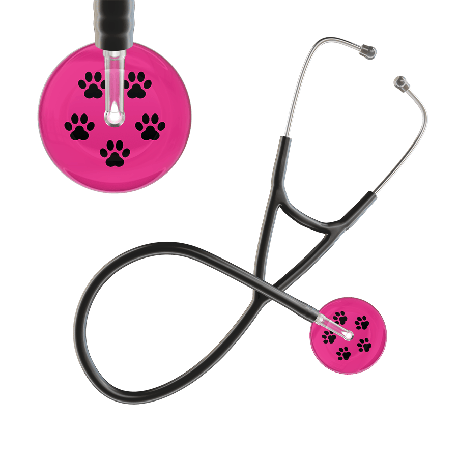 Ultrascope Single Stethoscope Black Paw Hot Pink Background / Adult / Black Black Paw Print Light Background Cardiology Stethoscope