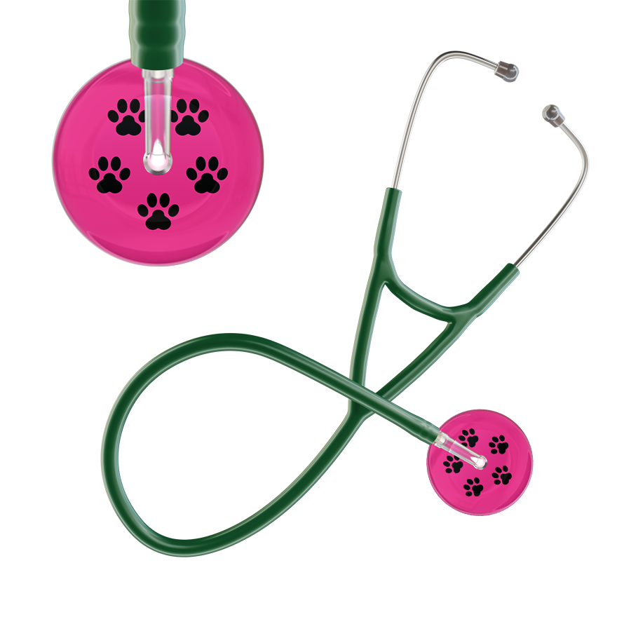 Black Paw Print Light Background Cardiology Stethoscope
