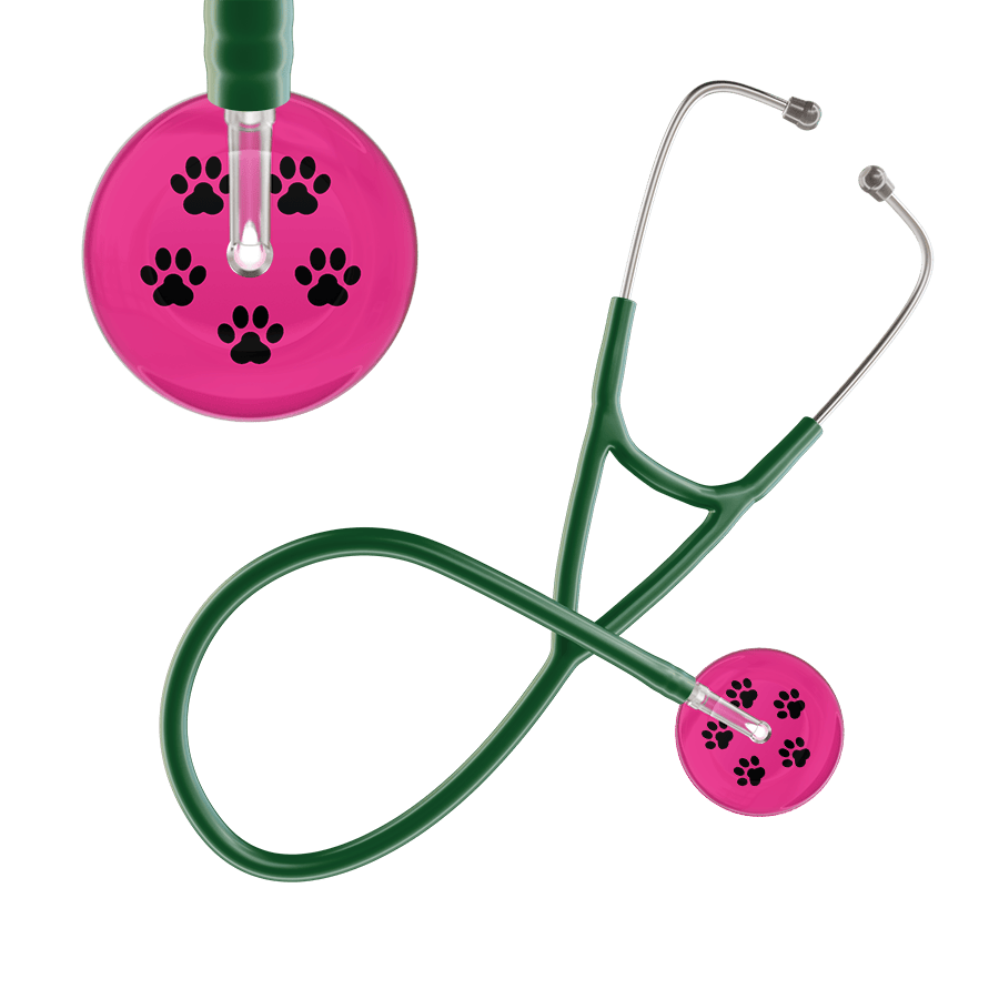 Ultrascope Single Stethoscope Black Paw Hot Pink Background / Adult / Dark Green Black Paw Print Light Background Cardiology Stethoscope