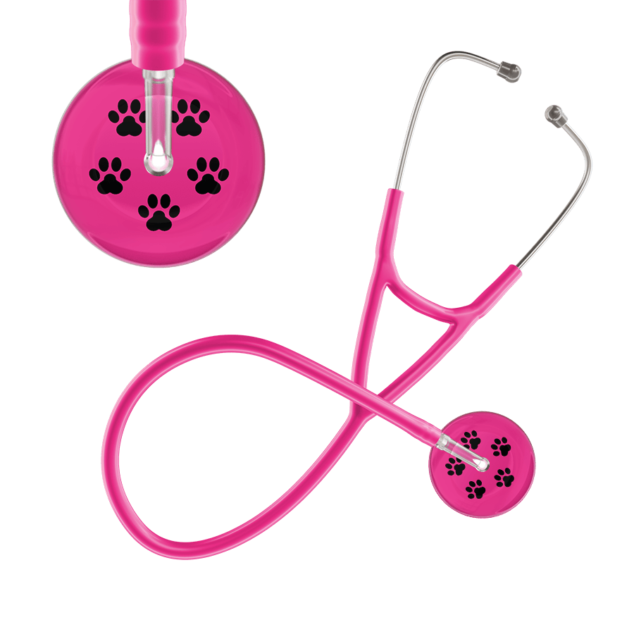 Ultrascope Single Stethoscope Black Paw Hot Pink Background / Adult / Hot Pink Black Paw Print Light Background Cardiology Stethoscope