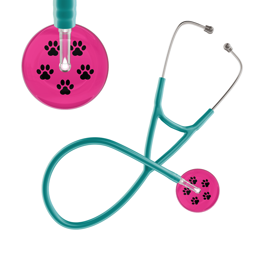 Ultrascope Single Stethoscope Black Paw Hot Pink Background / Adult / Jade Black Paw Print Light Background Cardiology Stethoscope
