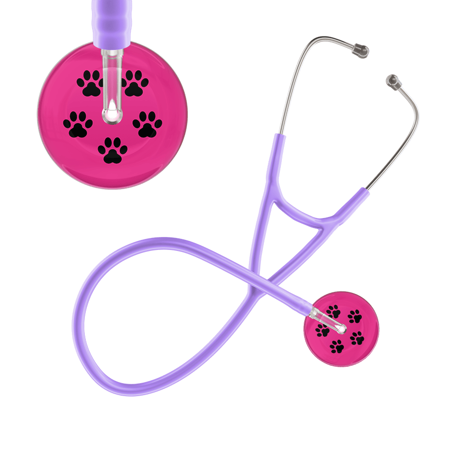 Ultrascope Single Stethoscope Black Paw Hot Pink Background / Adult / Lavender Black Paw Print Light Background Cardiology Stethoscope