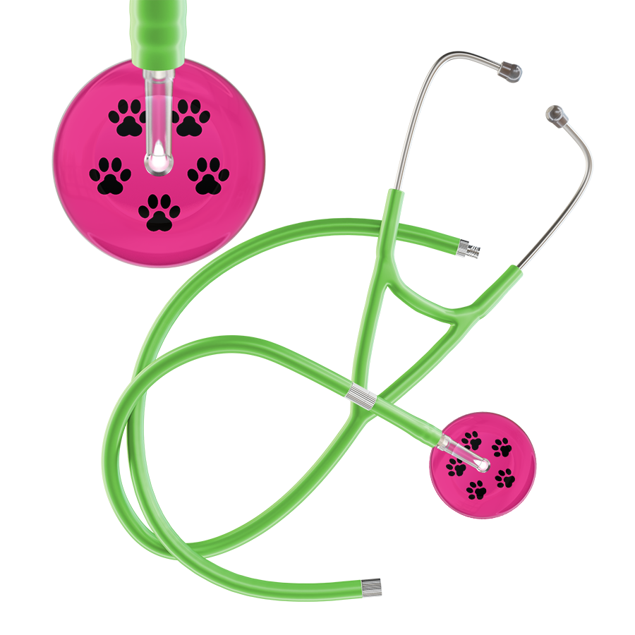 Black Paw Print Light Background Cardiology Stethoscope