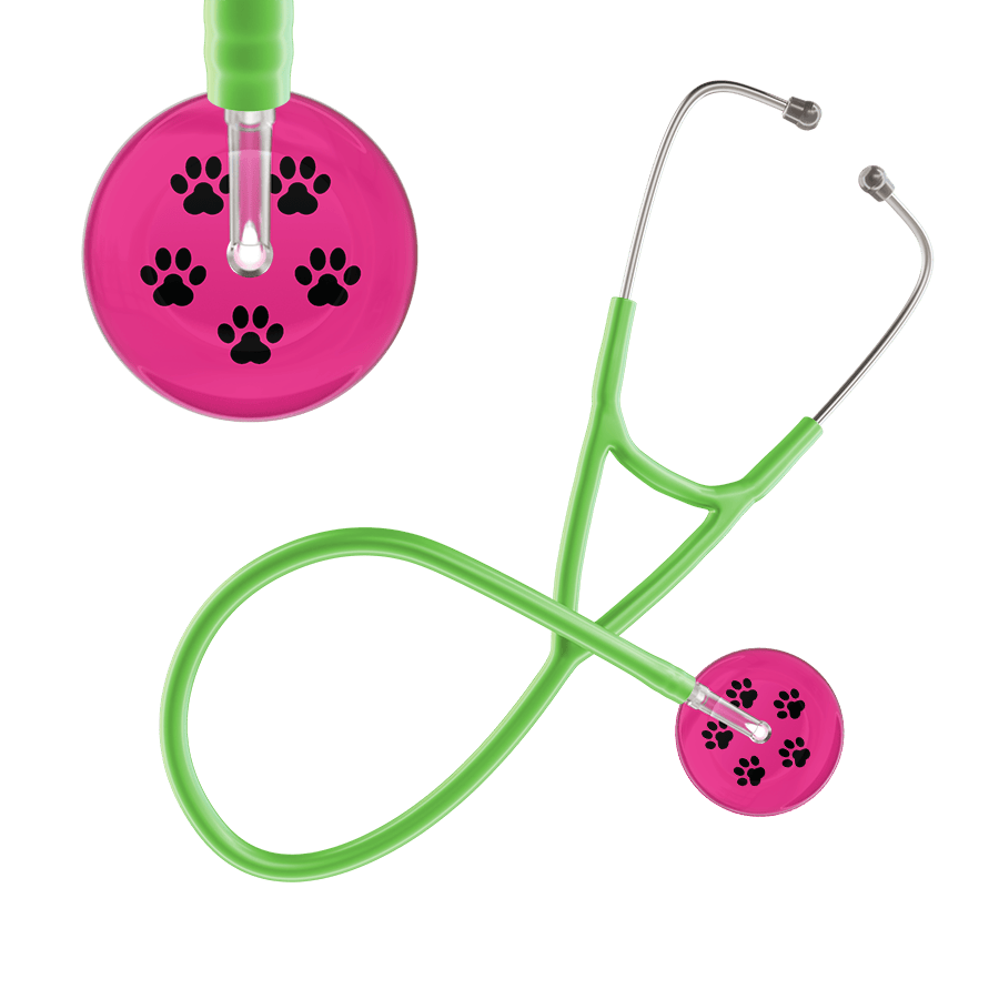 Ultrascope Single Stethoscope Black Paw Hot Pink Background / Adult / Lime Green Black Paw Print Light Background Cardiology Stethoscope