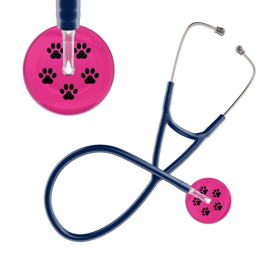 Ultrascope Single Stethoscope Black Paw Hot Pink Background / Adult / Navy Black Paw Print Light Background Cardiology Stethoscope