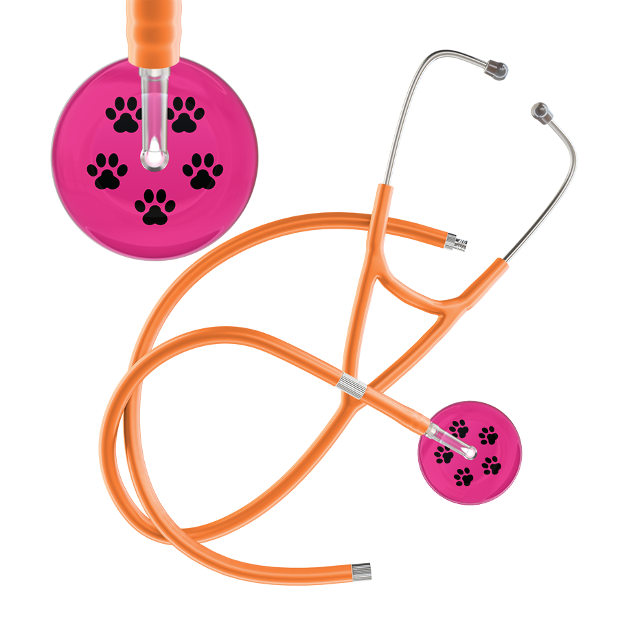 Black Paw Print Light Background Cardiology Stethoscope