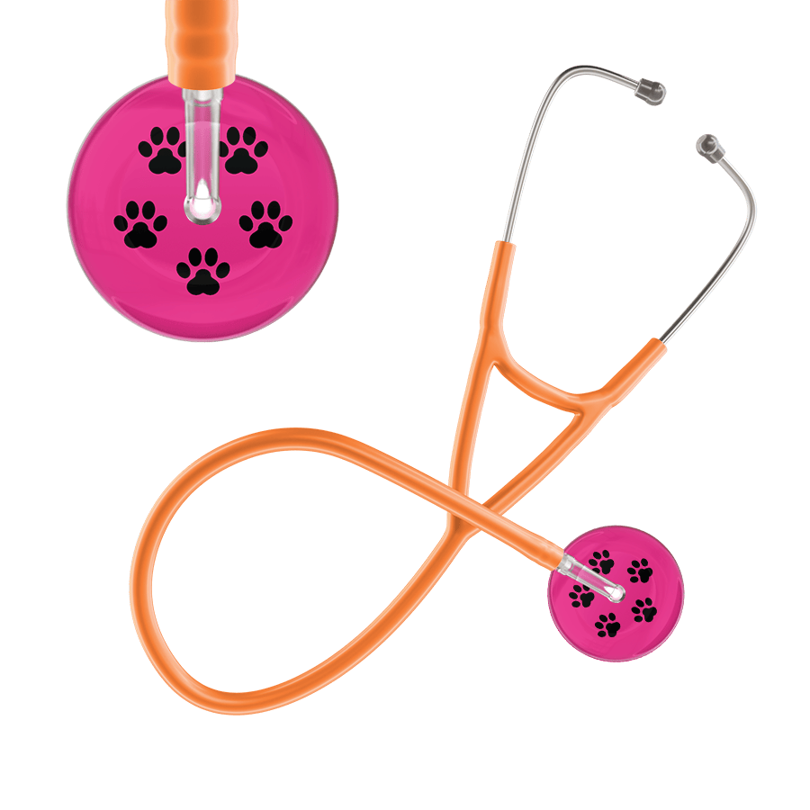 Ultrascope Single Stethoscope Black Paw Hot Pink Background / Adult / Orange Black Paw Print Light Background Cardiology Stethoscope